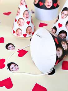 1pc/5pcs/10pcs Personalized Face Photo Party Hats – Custom Heart Design Paper Cone Birthday Caps, Birthday Party Hats,Bachelorette Party Hats,Personalized Halloween Party Cap, Party Hat - Multicolor - View 3