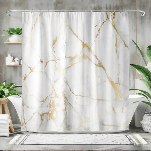 1pc White Marble Pattern Waterproof Shower Curtain