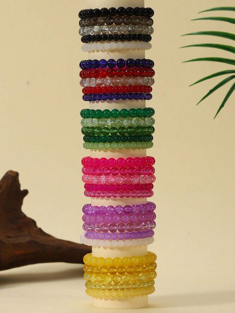 Randomly 1 Set Of 5 Beautiful And Cute Bohemian Style Chakra Beads, Stackable Bracelet, Butterfly Pendant, Pink Blue White Purple Glass Stone, Gold Bead Jewelry Set