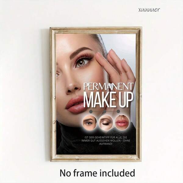 2D plat, 1 stuk oningelijst canvas wanddecoratie - Permanente make-up thema met oogleden en lippen ontwerp, hoogwaardige canvas moderne woondecoratie voor woonkamer, slaapkamer, keuken, badkamer - Uniek cadeau-idee voor beauty- en wellnessliefhebbers, Beauty Room Decor | Beauty Thema Decoratie | Frameloos canvas, groot canvas wanddecoratie, 2D plat