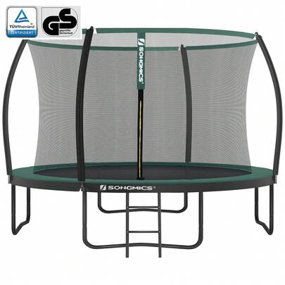 SONGMICS Trampoline de Jardin Rond avec Filet de , échelle et Barres rembourrées, Housse de