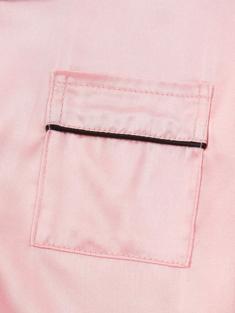 Girls Pajamas, Satin Silky Pjs Set Kids 2Pcs Button-Down Nightwear Sleepwear Gift For Kids - 粉色 - 查看 6