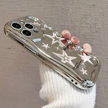 Funda para teléfono 1 pieza adecuada para 16 ProMax/16Plus/16Pro/16, 15/14/13/12/11 Nuevo teléfono con forma de onda con patrón de moda galvanizado, orificio de precisión de lente, funda protectora integrada de TPU resistente a golpes y caídas. - Plateado - Ver 7