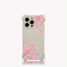 Funda para teléfono 1 pieza. El diseño de patrón de flores de rama rosa te permite colgar una funda para teléfono en las cuatro esquinas. Es adecuado 16 Plus 14 Pro 12 15 13 Fundas blandas impresas de TPU - Colores mixtos 3 - Ver 1