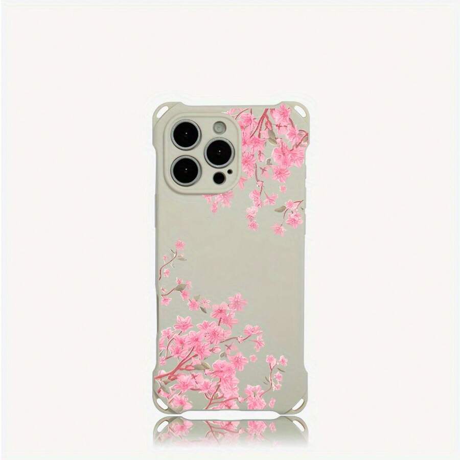 Funda para teléfono 1 pieza. El diseño de patrón de flores de rama rosa te permite colgar una funda para teléfono en las cuatro esquinas. Es adecuado 16 Plus 14 Pro 12 15 13 Fundas blandas impresas de TPU - Colores mixtos 3 - Ver 1