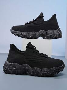 Men's Jet Black Wave Sole Sneakers - Dotted Non-Slip All-Day Comfort, Mesh Casual Shoes For Men - màu đen - Xem 1