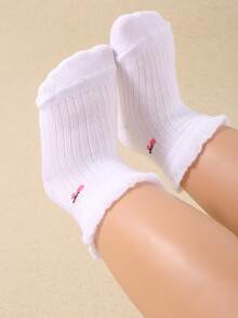 10 đôi tất ren xếp ly dễ thương cho bé gái, màu ngẫu nhiên, họa tiết trái cây, tất dài đến bắp chân mềm mại, thoải mái, phù hợp cho bé gái từ 0-3 tuổi. - Nhiều màu - Xem 3