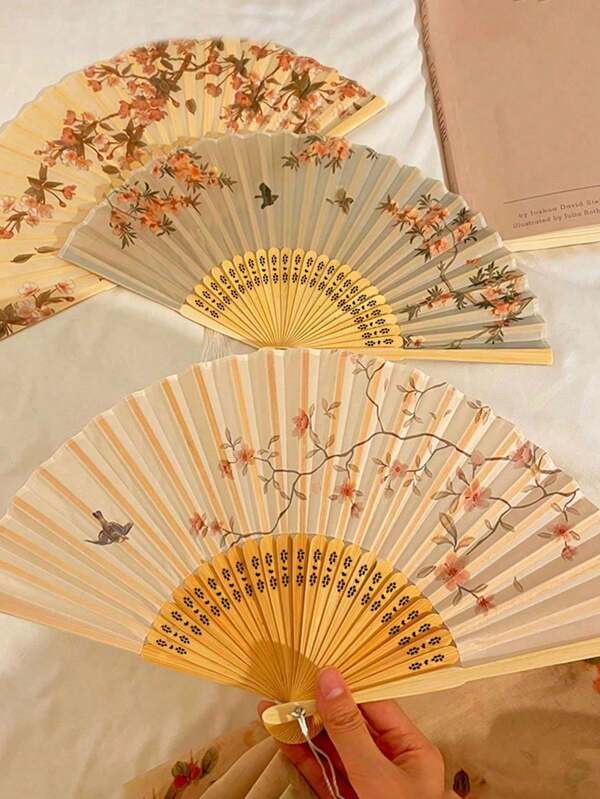  Girls' Bamboo Folding China-Chic Small Fan Tassel Flower Props Costume Ancient Costumedance Bamboo Fan,Elegant, Comfortable And Gorgeous Style