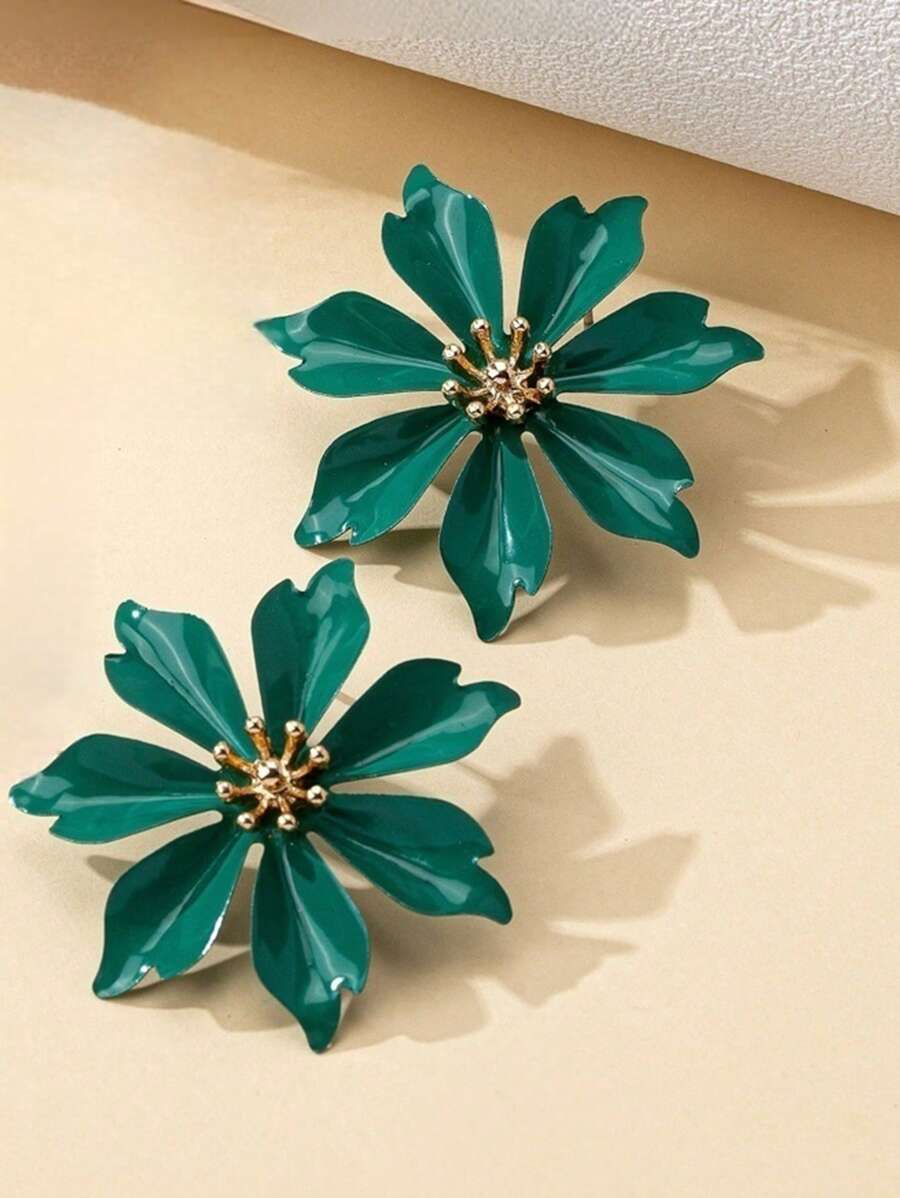 1 Pair Women Fashion Candy Color 3D Flower Drop Earrings, Elegant Long Dangle Earrings For Daily Wear & Gift