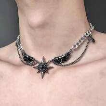 1 件/暗风男士钛金星翼项链 - 嘻哈街头风格锁骨链，精致的翼形设计，耐用且用途广泛万圣节、圣诞派对、日常穿着和派对配饰，大胆的造型，时尚的金属工艺，适合派对人士万圣节装饰 - 彩色 - 查看 6