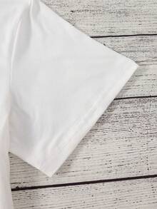 Cartoon Image Short Sleeve Round Neck T-Shirt, Casual And Fashionable Short Sleeve T-Shirt, Micro Elastic, Opaque, Easy Care Material, Perfect For Everyday Wear, Ladies T-Shirt - 白色 - 查看 4