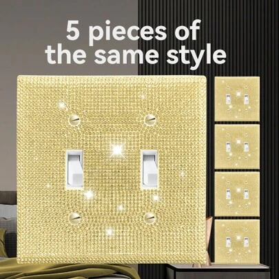 1pc Shiny Crystal Sparkle Wall Plate Cover ,Bling Gold Rhinestone Light Switch Cover,Decorator Light Switch Or Receptacle Outlet ,Wall Plate Outlet Covers,Decorative Bedroom Kitchen Home Decor