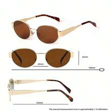 1pc New Korean Fashion Oval Frame Glasses For Women High-End Slim Glasses Personality Street Style Metal Glasses , Comes With An Exquisite Leather Clip, Perfect As A Gift Or For Your Own Use. - màu nâu - Xem 8