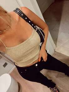 Women's Sexy Gold Sleeveless Sequin Cami Top Backless Summer  Holiday Party