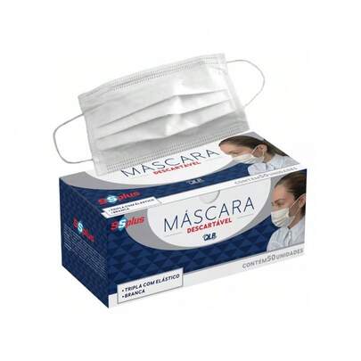 Máscara Facial de Tripla Camada c/ Elástico 50 Un. SSplus