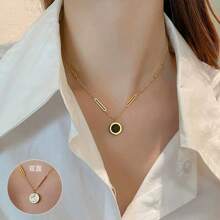 1 Pieza Collar de Acero Inoxidable con Números Romanos de Doble Cara Premium, Color Dorado Inalterable, Joyería de Estilo Versátil y para Mujeres, Collar Ligero de Acero de Titanio para Uso Diario