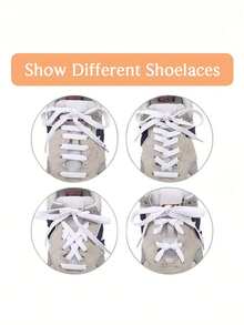 2prs Plain Double-Layer 120cm Shoelaces Versatile Lace Strings Suitable For Sneakers, Flat Shoes, Canvas Shoes, Casual Shoes,White Shoes Women Men Shoes - 2 Pairs Of White - View 5