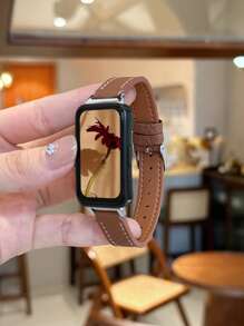 1 pièce de bracelet de montre  synthétique motif litchi avec boucle, compatible avec Huawei Band 10/9/8/7/6, Honor Band 7/6, Galaxy Fit 3