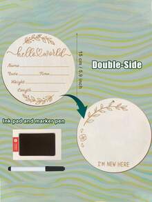 3pcs-Baby Bulletin Board, 5.9 Inch Round Baby Nursery Name Plate With Ink Pad, Unique Design For Capturing Baby's Handprints And Footprints, Wooden "Hello World, I'm New Here" Newborn Logo, Use As A Photo Prop, Commemorative Plaque Of Baby's First Birth - Wood Color - View 5
