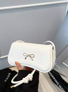 时尚新款蝴蝶结装饰单肩包，街头风格休闲通勤斜挎包，简约纯色腋下包，女士