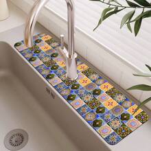 1pc Bohemian Silicone Drain Mat With Anti-Slip Vintage Pattern, Fits Various Faucets For Bathroom, Kitchen,Non-Slip Kitchen Mats For Sink Side, Natural And Hygienic Kitchen Essential For Home And Kitchen Room Decor, Part Of Your Cozy Fall& Winter Styles And Christmas Decorations