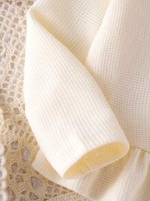 2pcs Baby Girl Cherry Embroidered Ruffle Trim Bohemian Style Long Sleeve Top And Elastic Waist Flared Casual Pants Set - Apricot - View 7