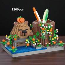 Set de blocuri de construcție cu tematică animală Capybara, 400+ bucăți, decor de birou și ameliorare a stresului, cadou pentru familie/birou, vehicul de jucărie de asamblat, potrivit pentru ziua de naștere, Ziua Tatălui, Ziua Mamei, nuntă, absolvire