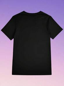 Camiseta de Mujer con Estampado Gráfico de  - Camiseta Casual de Manga Corta con Cuello Redondo Blanca con Letras Negritas y Diseño de Foto en Blanco y Negro, Lavable a Máquina, Top de Ropa de Calle para el Día a Día, Camisetas para Damas, Ropa para Fanáticos de la Música, Camiseta con Temática Musical, Camiseta de Ajuste Cómodo - Negro - Ver 2