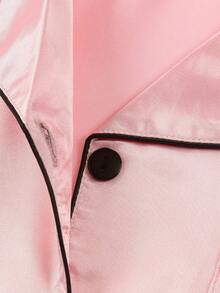 Girls Pajamas, Satin Silky Pjs Set Kids 2Pcs Button-Down Nightwear Sleepwear Gift For Kids - 粉色 - 查看 5