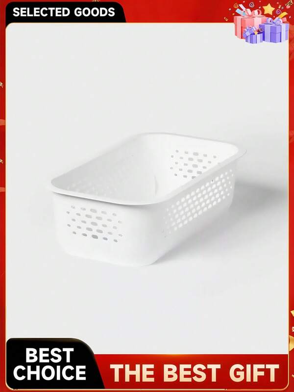 Narrow Small Decorative Plastic Bin White Modern Rectangle, 3.2 Volume, Cut-Out Handles For Clothes, Socks, Cosmetics, Household Items, Desk Organizers For Stationery, Snacks, Miscellaneous
