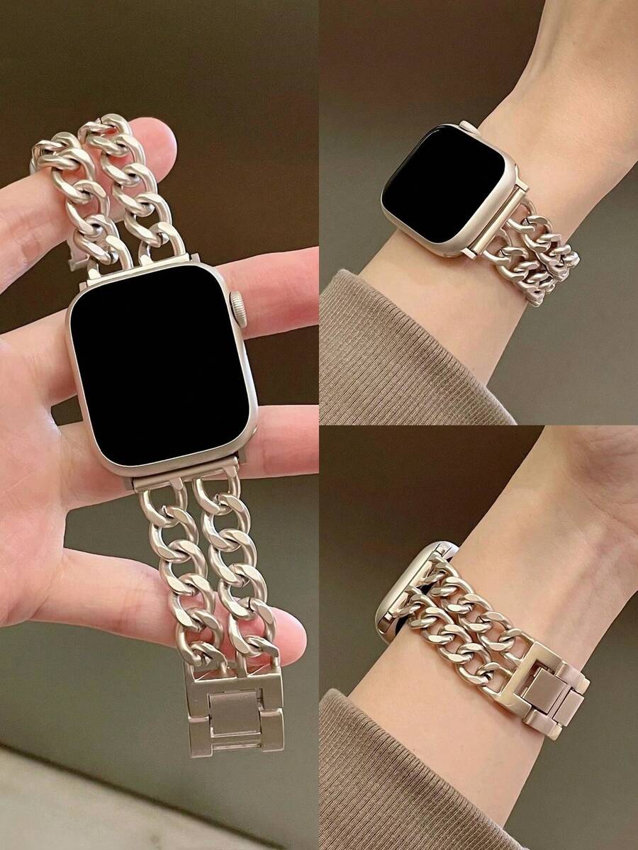 1 pieza Correa de reloj de acero inoxidable para mujer compatible con Apple Watch Band, compatible con Apple Watch de 42 mm, 38 mm, 40 mm, 41 mm, 44 mm, 45 mm, 46 mm, 49 mm, correa de reloj de moda inteligente de repuesto para Series Ultra2, Ultra SE2, SE, 11, 10, 9, 8, 7, 6, 5, 4, 3, 2, 1 como regalo para estudiantes que regresan a la escuela