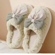 Women Cotton Slippers With Bow Outdoor Warm Thick Sole Non-Slip Slippers - 薄荷綠 - 查看 2