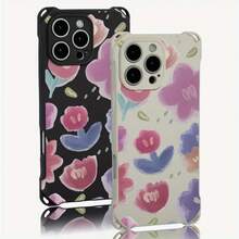 Funda para teléfono con diseño de flor rosa, funda colgante para teléfono con cuatro esquinas, 13 Pro, 15 Plus, 14, 16, 12, TPU, 1 unidad - Colores mixtos 1 - Ver 3