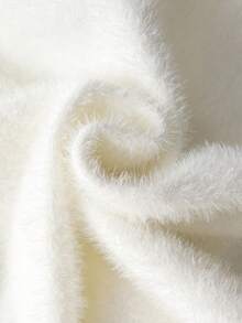 女童休闲纯色纽扣短款人造毛皮针织开衫，适合日常、度假、春季、秋季、冬季 - 白色 - 查看 10