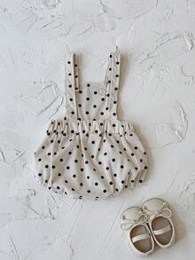 女婴可爱波点印花灯芯绒连体衣，春秋季 - 杏色 - 查看 9