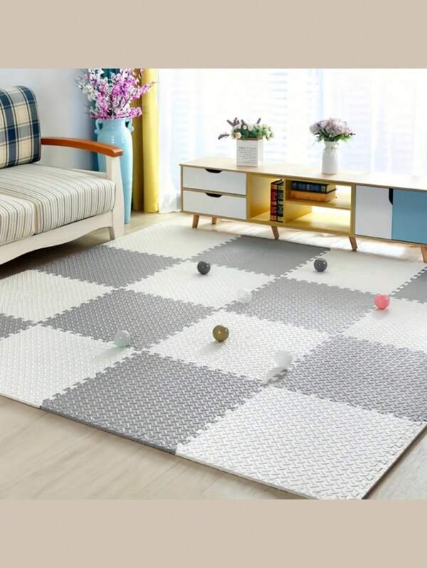 Alfombra de piso entrelazada de EVA con tiras laterales, adecuada para sala de estar, gimnasio, sala de juegos - lavable, duradera, plegable, estera de fitness multifuncional, alfombra de espuma para el piso, decoración del hogar, decoraciones de fiesta, alfombra antideslizante para gatear, decoración de piso del hogar, anti-caída/humedad/impermeable/anti suciedad.