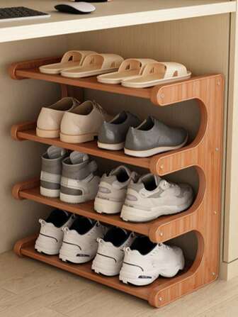 1pc Multi-Layer Shoe Rack - Space-Saving Entryway Organizer For Home, Dorm, And Rental Use - Natural Bamboo Shoe Cabinet