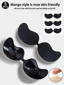 Set de 4 piezas (2 negros + 2 color piel) de copas de sujetador adhesivo de silicona sin tirantes, sin espalda y con efecto push up, realzador invisible de escote para mujeres, pétalos de sujetador adhesivos transpirables para vestidos de escote pronunciado y prendas sin espalda - Multicolor - Ver 42