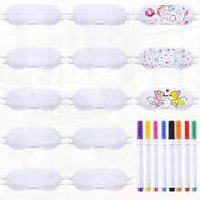 10 Pcs White Eye Mask Bulk Sleepover Party Supplies Sublimation DIY Color Decorate Your Own Sleep Blindfold Plain Soft Eye Coverings With 8 Pcs Fabric Marker Pens For Travel Game Wedding - White - View 1