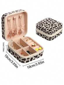 1 Leopard Print Jewelry Box, Portable Jewelry Earring Ring Storage Box, Small Exquisite Necklace Box For Women Storage Organizer Travel Essentials Back To School Dormitory Storage - Multicolor - View 4