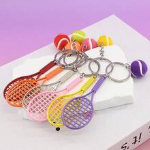 1 件男士仿网球钥匙扣，微型编织毛绒网球拍钥匙圈，体育纪念品金属吊坠礼物，送给兄弟/最好的朋友学校汽车配件可爱哥特 Y2k