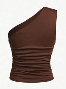 Women's One Shoulder Fitted Blouse – Basic And Stylish Black - Rỉ Nâu - Xem 3