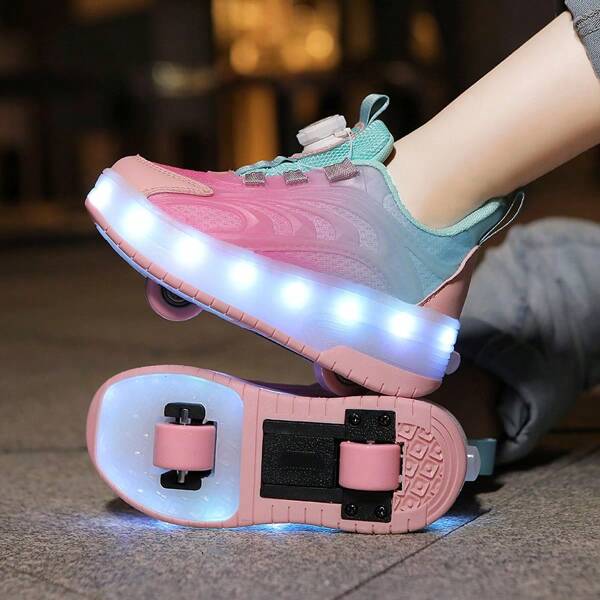 1 Paio di Pattini a rotelle con luci, Scarpe con rotelle di moda ricaricabili USB con luci LED a 7 colori