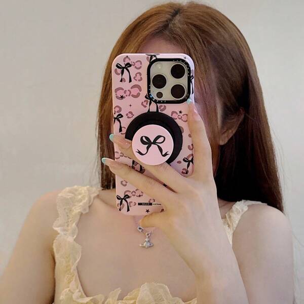 Pink Leopard Print Phone Case With Butterfly Magnetic Bracket Compatible With IPhone 16 For Women Girls, Soft Silicone Shockproof Cover For IPhone 16promax Phone Stand