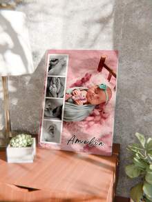1pc Customized Photo & Text Canvas Poster, Personalized Name Wall Art Print, Newborn Birthday Gift, Nursery Decor, Baby Shower Gift - Style 1 - View 3