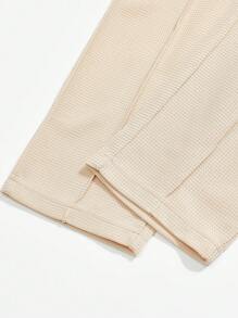 Men's Solid Color Waffle Plaid Casual Suit, Long Sleeve Crew Neck Sweatshirt And Drawstring Solid Color Pants, Distinctive And Comfortable Casual Suit Suitable For Men's Daily Casual Wear And Holiday Wear, Spring/Autumn, Cozy Outfits