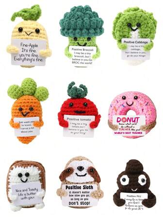 1pc Cute Handmade Knitted Funny Crocheted Hanging Decor Doll Decoration With Card, Potted Plant, Bedroom, Office, Living Room, Home, Landscape, Car Decoration, Window Decoration,Home Decoration,Plushies,Positive Potato,Knitted Stuffed Animals,Crochet Plush Gift