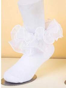 1 par de calcetines de flores y encaje grande para niños, calcetines de fiesta de moda y versátiles