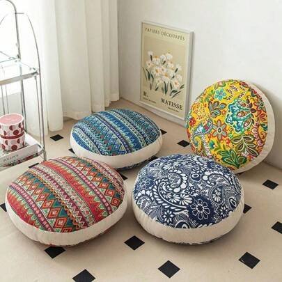 1PC Bohemian Round Floor Cushion - Vibrant Mandala & Floral Design, Thick Polyester Fabric, Perfect For Living Room Or Bedroom Decor, Machine Washable,Floor Cushions For Living Room Chair Office Chair Chair Cushion Seat Cushion Office Decor