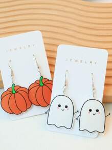 1 Pair Cute Halloween Acrylic White Ghost & Pumpkin Funny Earrings, Suitable For Women, Holiday Gift Earrings